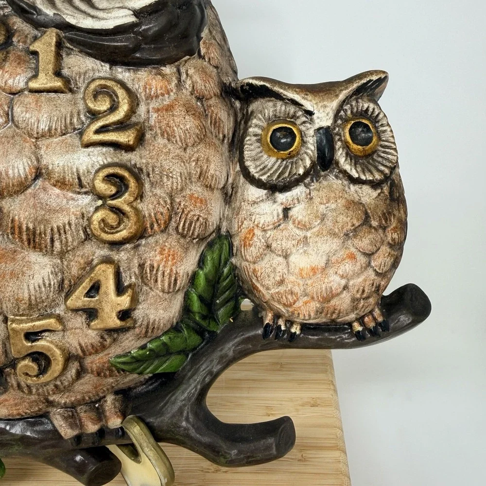 Vintage Owl Family On Branch Wall Clock Retro MCM 70's Arnel's Boho 3D Decor